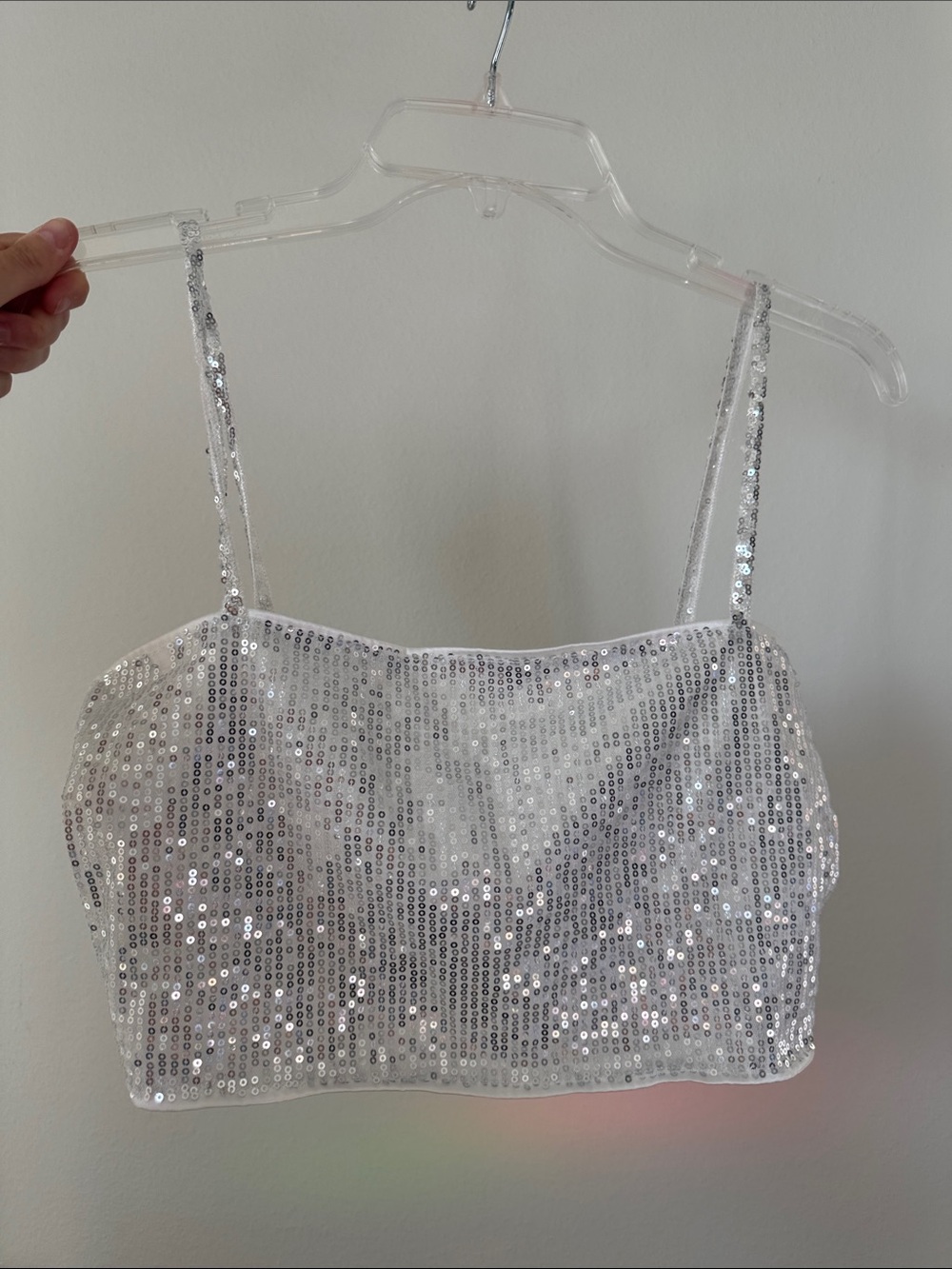 Sequined White Crop Tank Top - Sparkling White & Silver Women's Summer Top